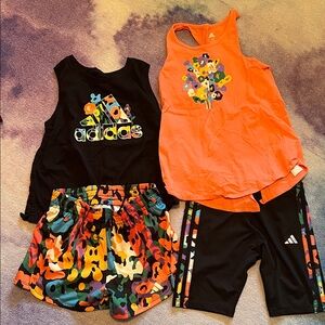 Adidas Kids Black and Orange tank and shorts set. Size 10/12